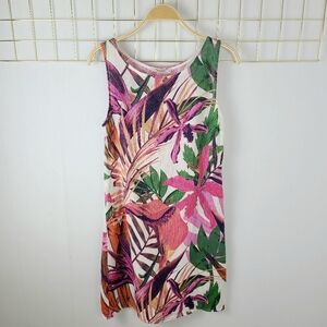 NWOT Lungo L' Arno Made in Italy Linen Pink Floral Palm Print Sleeveless Dress